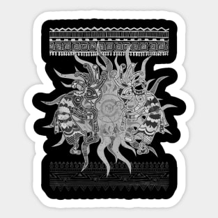 Native American Kokopelli Musicans - Sun Border 4 Sticker